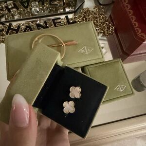 Van Cleef & Arpels Gold and Cream Clover Earrings